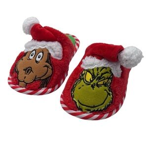 Dr. Seuss Festive Holiday Red and Green Grinch Slippers for Kids- Size 9-10